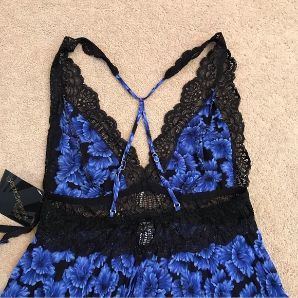 Seductive Wear Cinema Etoile Babydoll Teddy NEW Womens Small Blue Black Lace - Picture 14 of 14